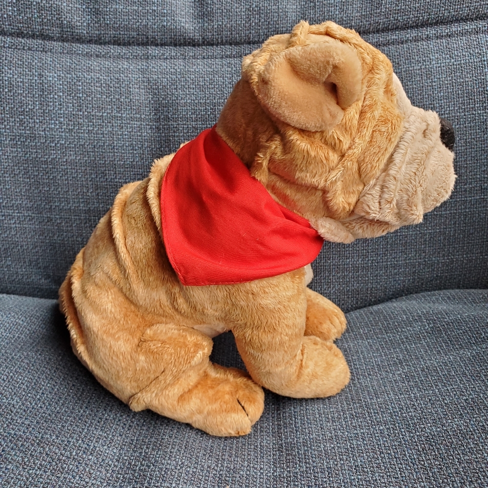 Russ Berrie Thurber Plush Sharpei Bulldog Puppy Dog w/ Red Bandanna 7” Soft Toy - Picture 3 of 6